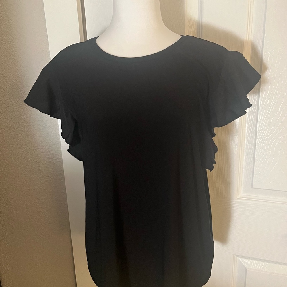 DKNY Elegant Black Ruffle Blouse